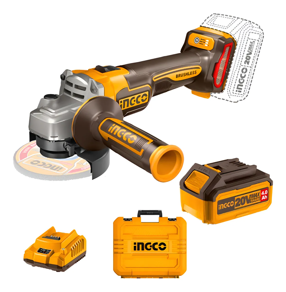ESMER ANG BL INGCO 4.1/2Pol 900W MAX 3 Vel BAT 20V LINHA P20S C 1 BAT 4AH (Subst CAGLI211541-9)