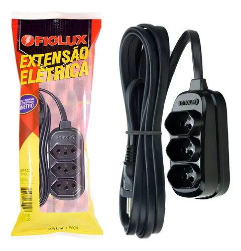 EXTENSAO 3T TRIPOLAR 5M PRETO FIOLUX