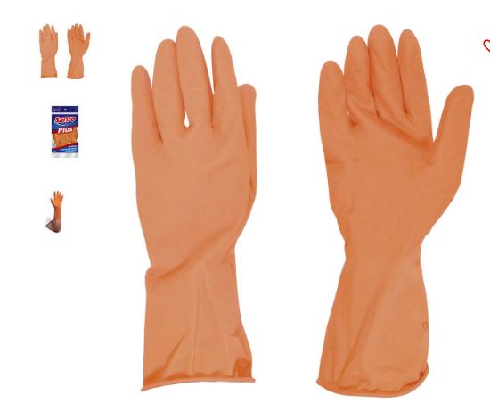 LUVA DE LÁTEX, TAMANHO P, COR LARANJA, ANTIDERRAPANTE, COM FORRO, MODELO PLUS, SANRO 